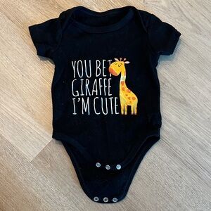 Black Baby One-Piece Bodysuit with Yellow Giraffe Graphic